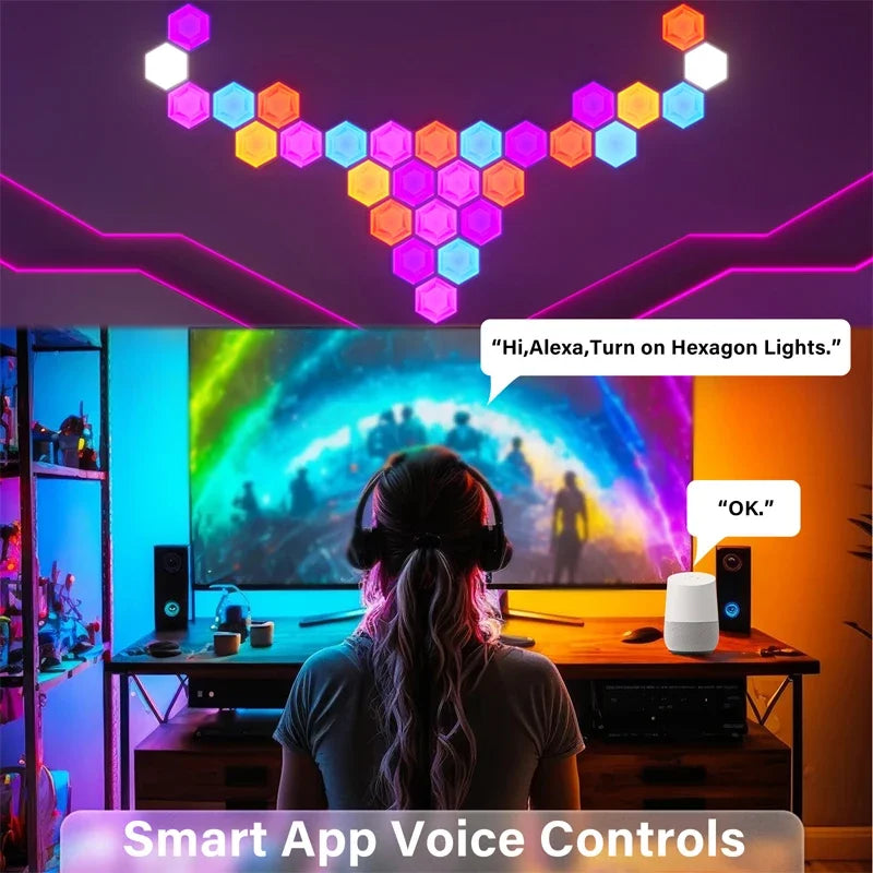 1PCS-20PCS RGBIC WIFI LED Hexagon Indoor Wall Lamp APP Remote Control Night Light Computer Game Room Bedroom Bedside Decoration