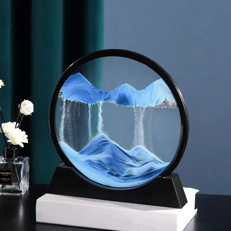 3D Moving Sand Art Picture Round Glass Deep Sea Sandscape Hourglass Quicksand Craft Flowing Sand Painting Office Home Decor Gift