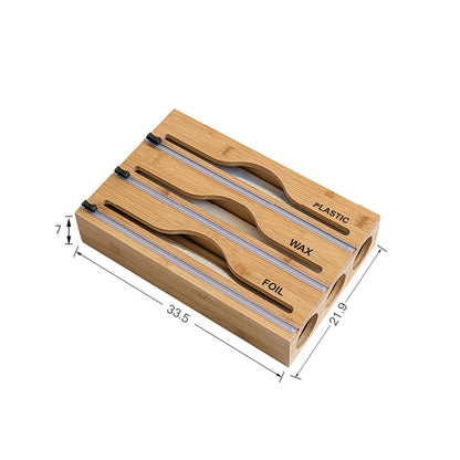 Bamboo Cling Film Cutting Box Foil And Plastic Wrap Organizer With Cutter Dispenser Kitchen Organization And Storage