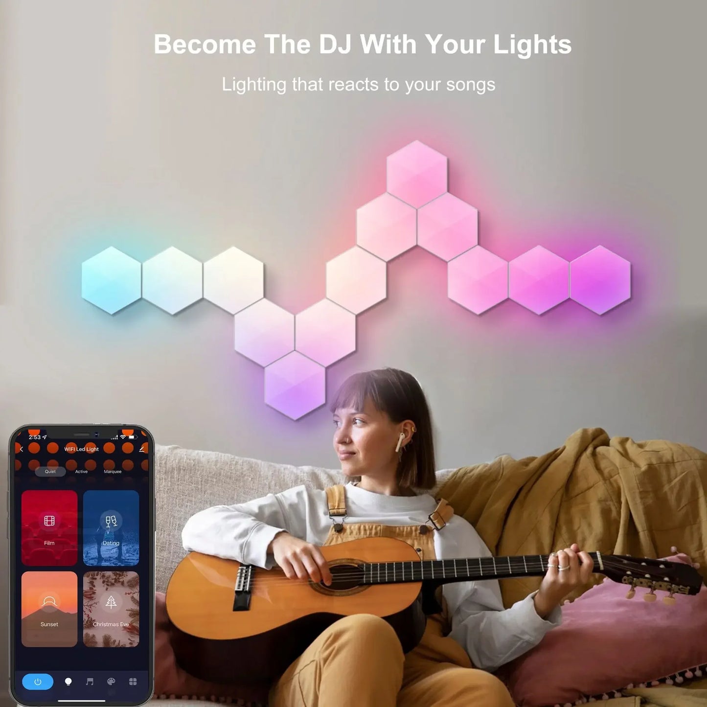 1PCS-20PCS RGBIC WIFI LED Hexagon Indoor Wall Lamp APP Remote Control Night Light Computer Game Room Bedroom Bedside Decoration